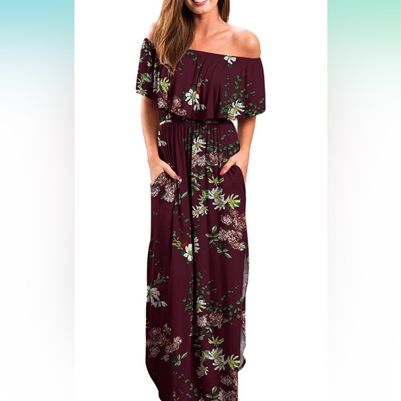 Dresses & Skirts - Womens Off The Shoulder Ruffle Side Split Maxi Dress